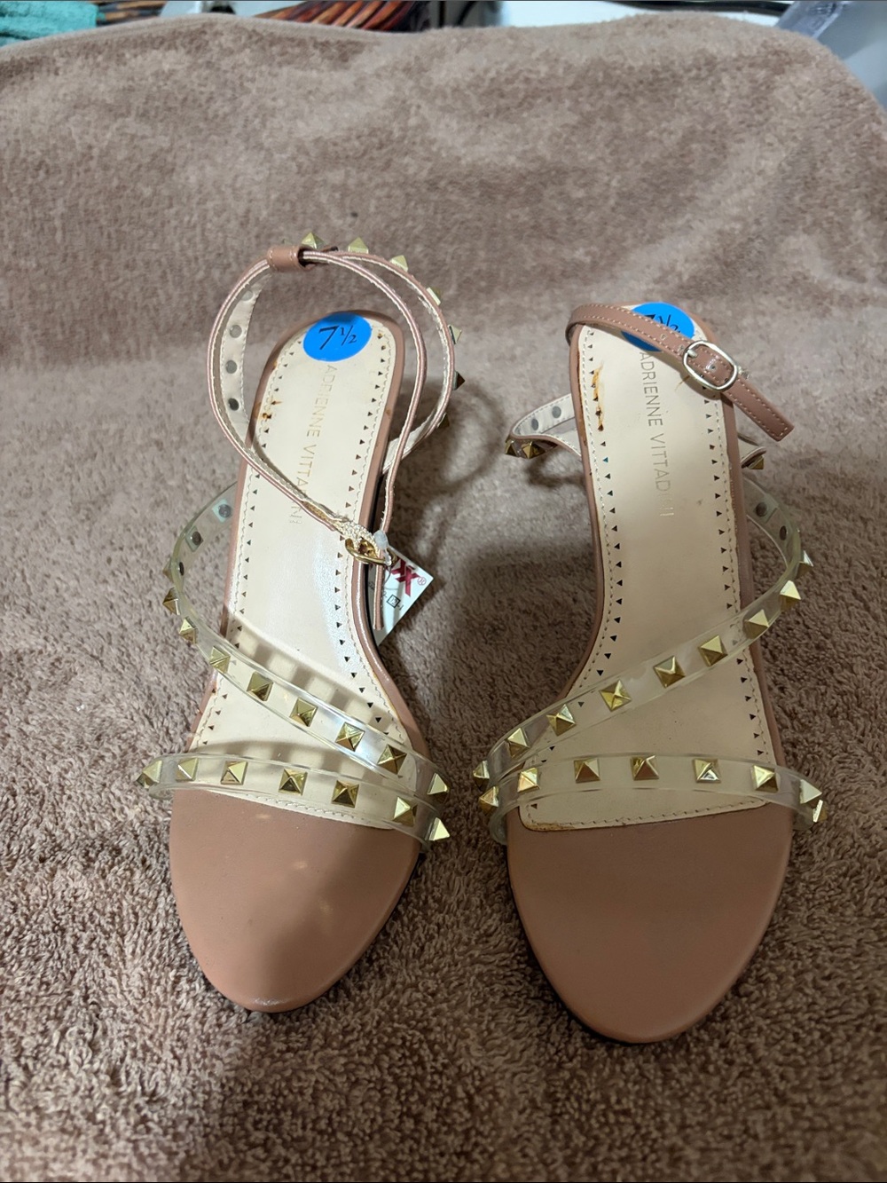Adrienne Vittadini Blush Nude Studded Ankle-Strap Heels